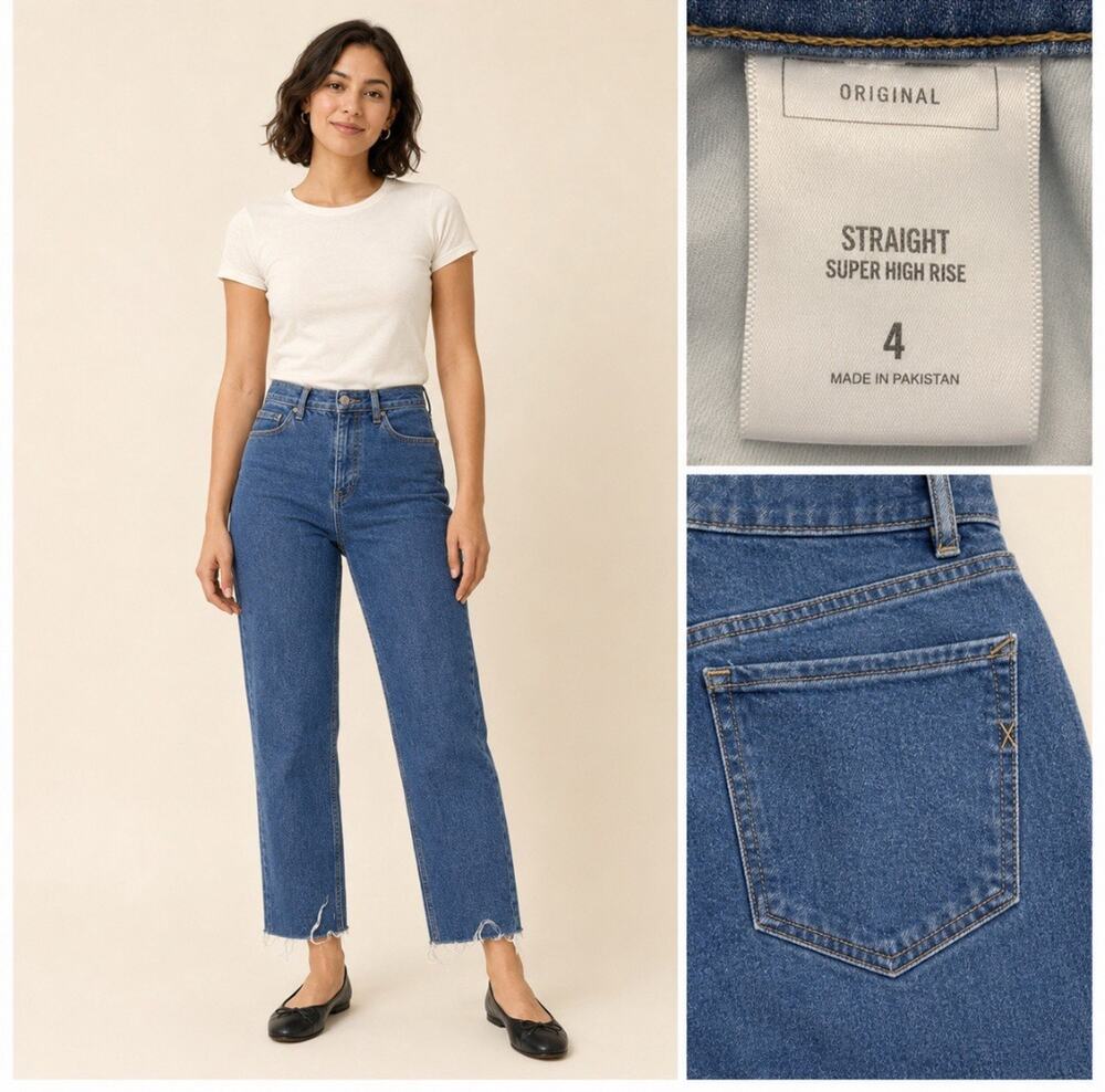 Express Women's High Rise Straight Jeans Size 4 Raw Hem Medium Wash
